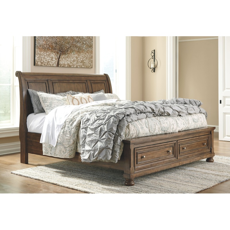 Flynnter – Storage Sleigh Bed|Light Brown|Queen|King