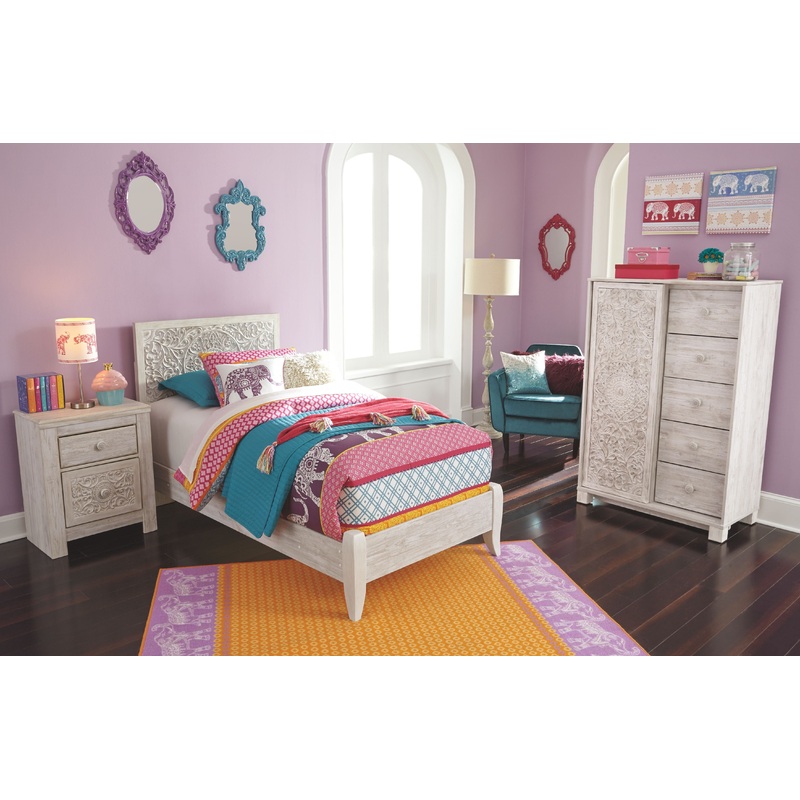 Paxberry – Youth Bedroom Set|White|4 Pc. Panel Bed, Dressing Chest, Nightstand