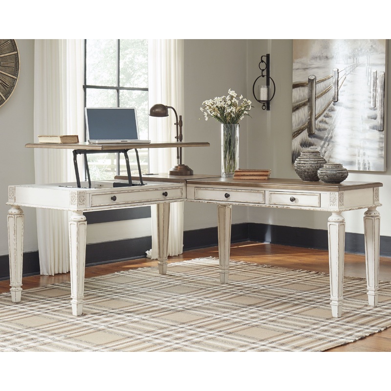 Realyn – White / Brown – L Shaped Desk with Lift Top