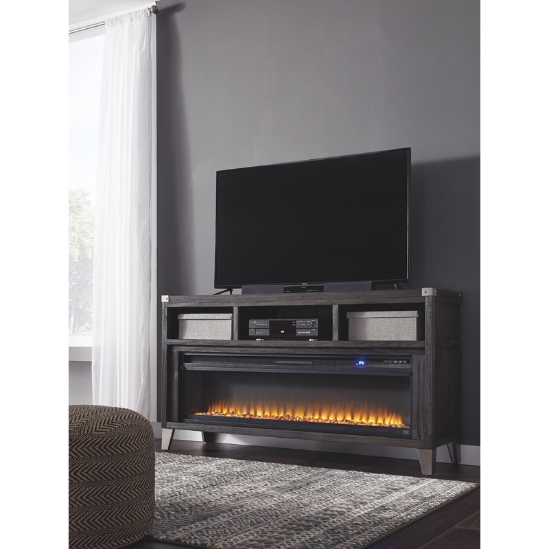 Todoe – Gray – 2 Pc. – 65 TV Stand with Wide Fireplace Insert