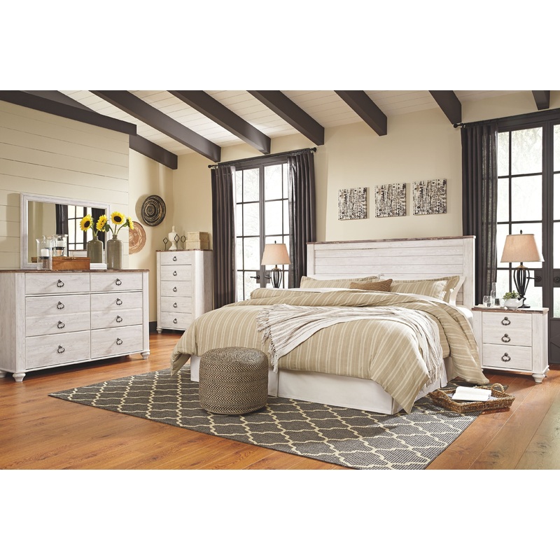 Willowton – Bedroom Set|Light Brown|4 Pc. – Dresser, Mirror, Chest, Panel Headboard|6 Pc. – Dresser, Mirror, Chest, Panel Headboard, 2 Nightstands|5 Pc. – Dresser, Mirror, Panel Headboard, 2 Nightstands|3 Pc. – Dresser, Mirror, Panel Headboard