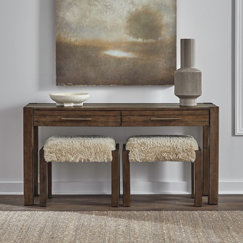 Broadmore – 3 Piece Table Set (1 Console Table 2 Console Stools) – Brown