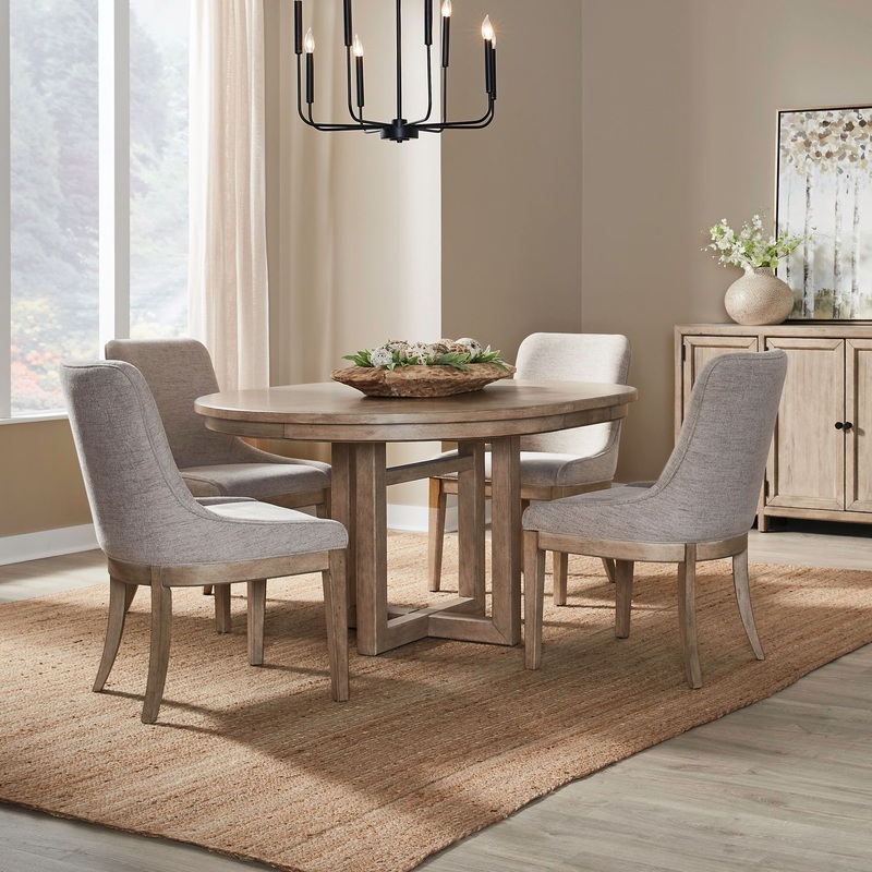 Proximity Place – 5 Piece Pedestal Table Set (Upholstered Side Chairs) – Brown