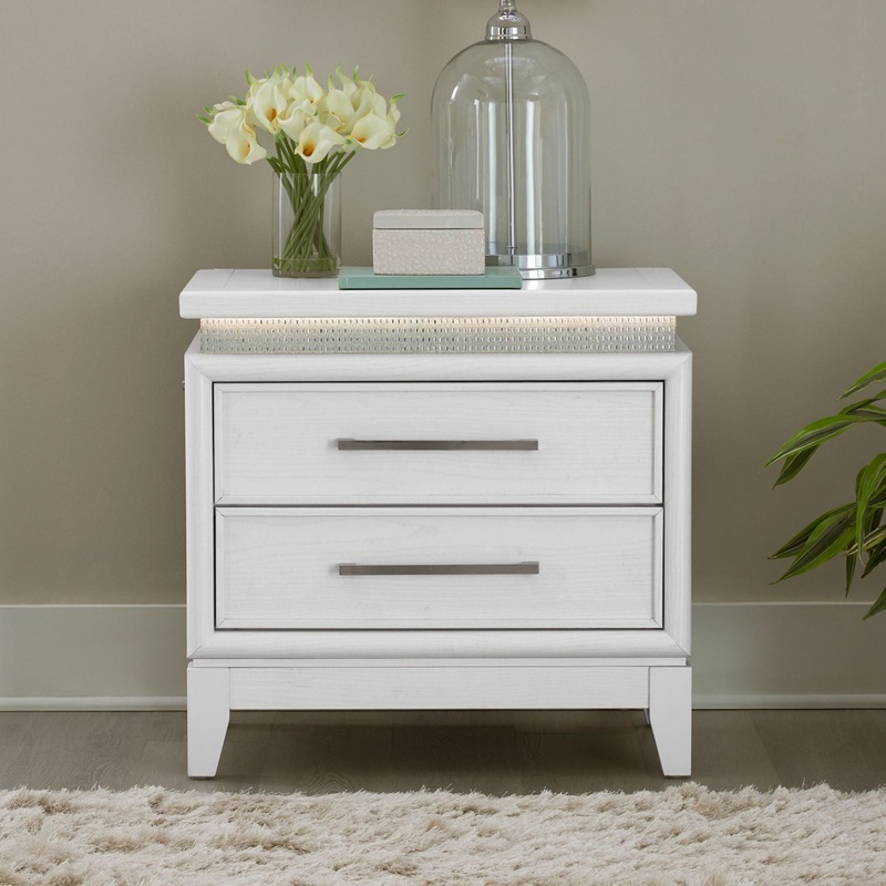 Reflections – Nightstand With Lights and Charging Station – White