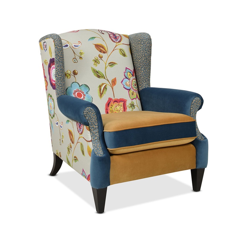 Anya – Boho Chic Wingback Accent Arm Chair – Floral / Leopard / Blue Teal / Yellow Gold
