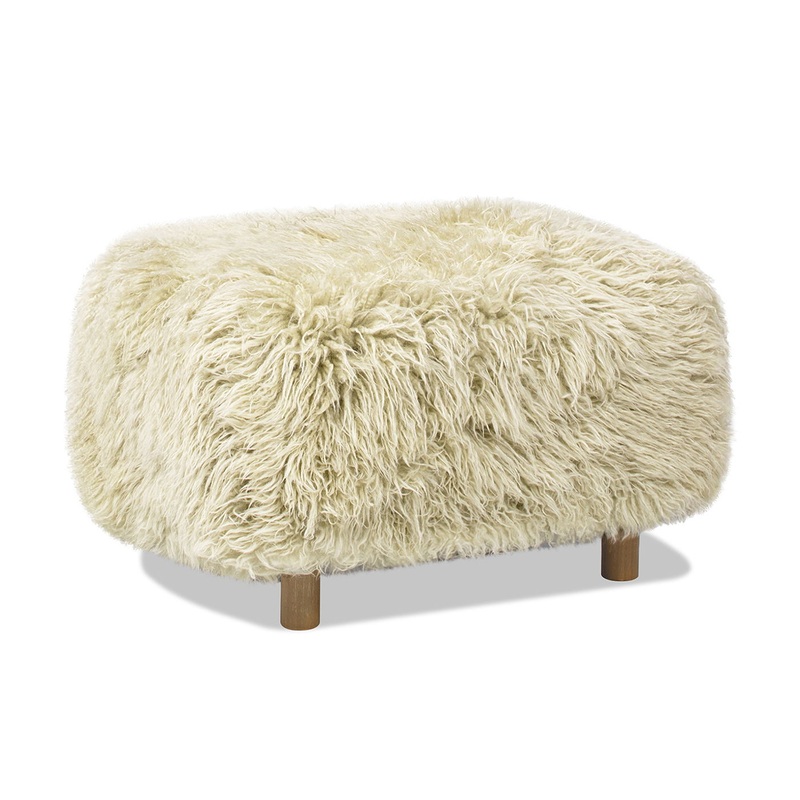 Enchante – New Zealand Sheepskin Rectangular Accent Ottoman – Taupe / Natural