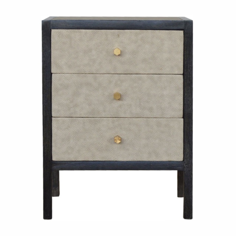 Faux Leather Nightstand, 3 Drawer – Black