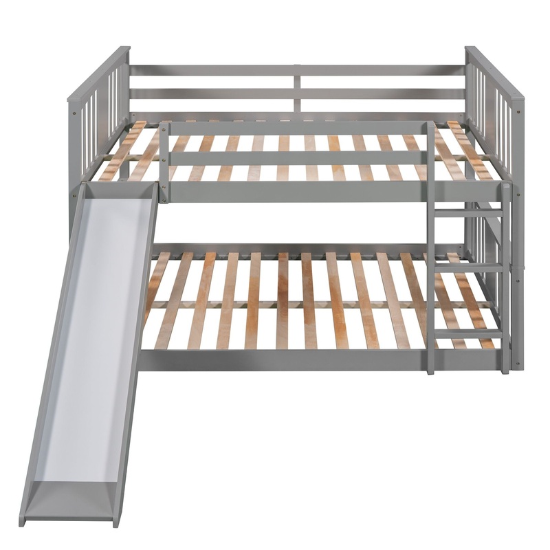 Full Over Full Bunk Bed With Ladder With Slide – Gray