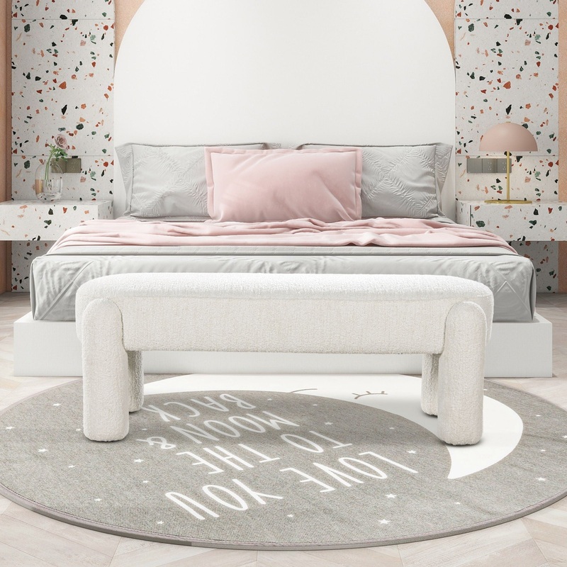 Hugo – Oval Fully Upholstered Bench – Milk Cream White