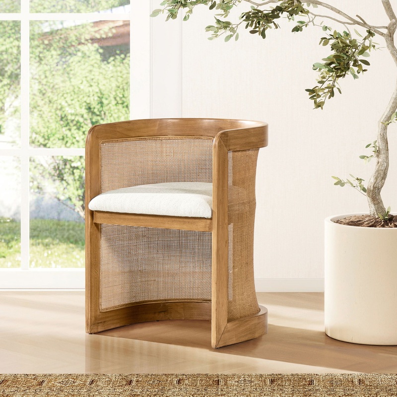 Lilith – Curved Upholstered Dining Chair, Stain Resistant High – White Pepper
