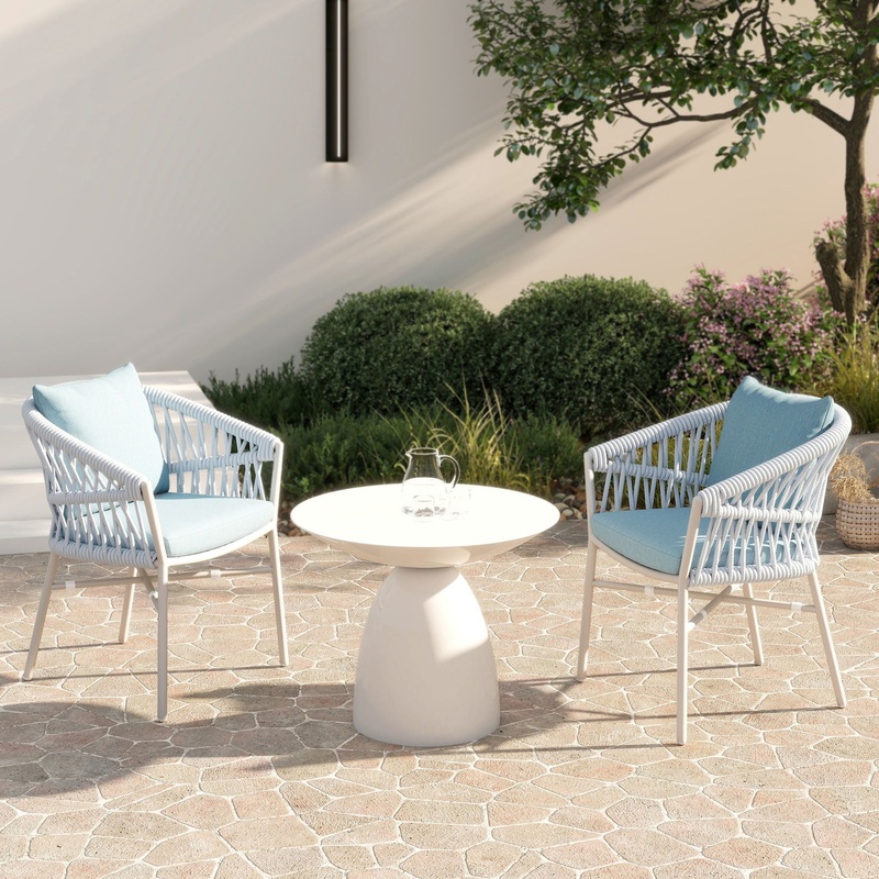 Maiden – Barrel Back Aluminum & Rope Outdoor Patio Dining Chair, Sunproof Olefin (Set of 2)