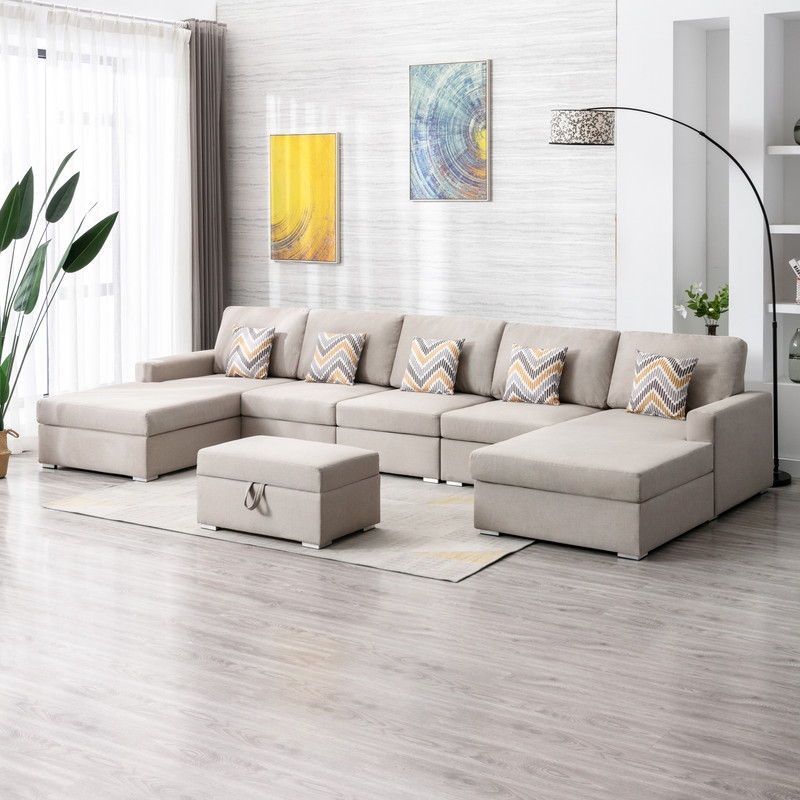 Nolan – Fabric 6 Piece Sectional Sofa With Pillows And Interchangeable Legs