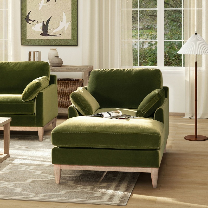 Pasadena – Modern Farmhouse Chaise Lounge Chair – Olive Green