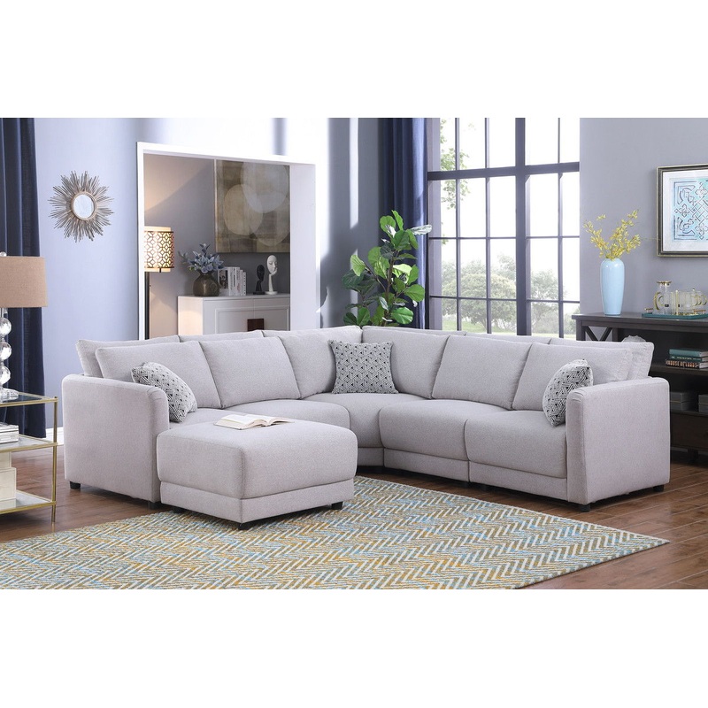 Penelope – Fabric Reversible Modular Sectional Sofa With Ottoman And Pillows