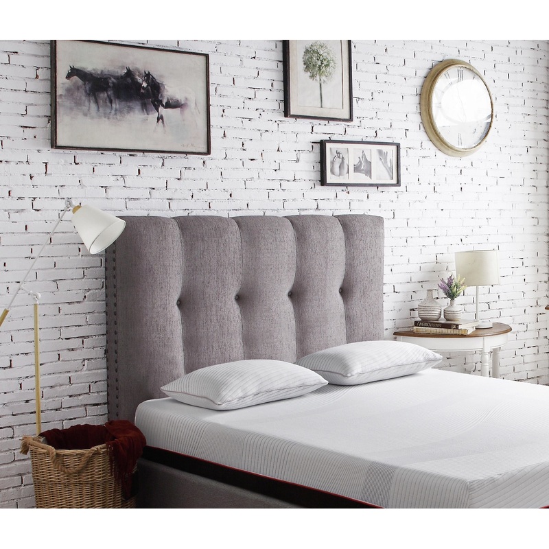 Queen Size Tufted Upholstered Headboard With Nailhead Trim – Gray
