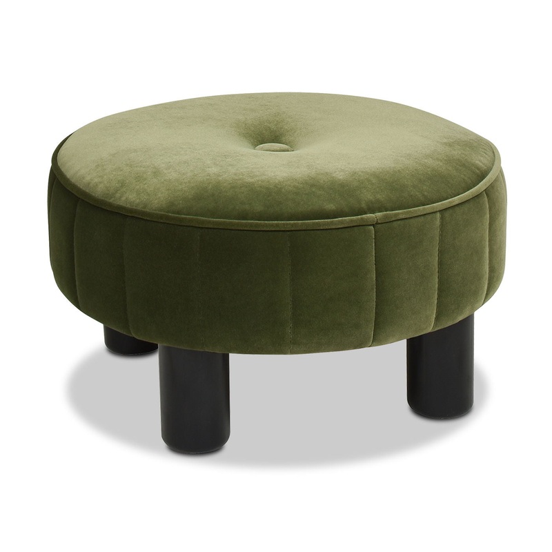 Riley – Round Footstool Ottoman – Olive Green