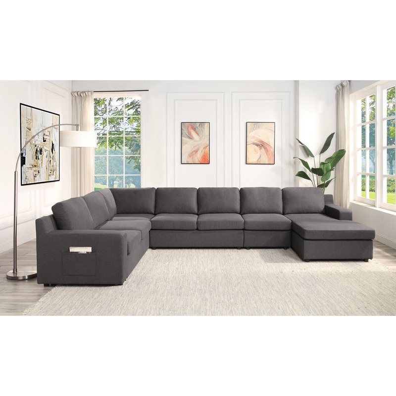 Waylon – Linen Sectional Sofa|Dark Gray|4 Seater Sectional Sofa|7 Seater U-Shape Sectional Sofa With LAF Chaise|7 Seater U-Shape Sectional Sofa With RAF Chaise