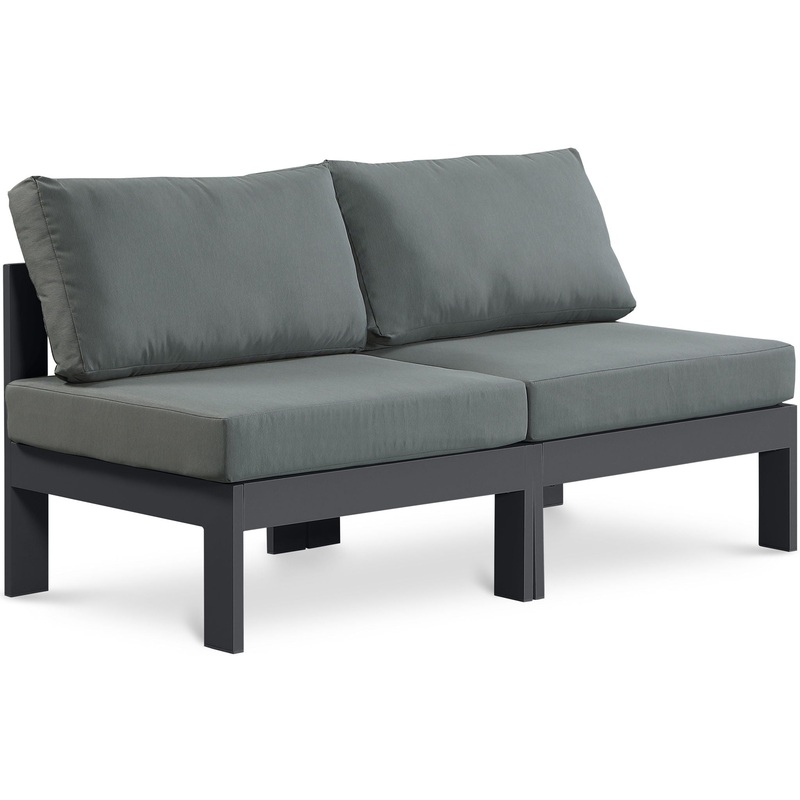 Nizuc – Outdoor Patio 2 Seat Armless Modular Sofa With Gray Frame