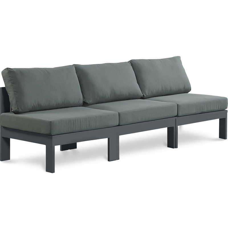 Nizuc – Outdoor Patio 3 Seat Armless Modular Sofa With Gray Frame