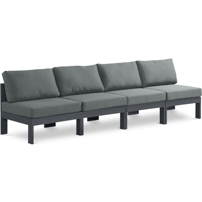 Nizuc – Outdoor Patio 4 Seat Armless Modular Sofa With Gray Frame