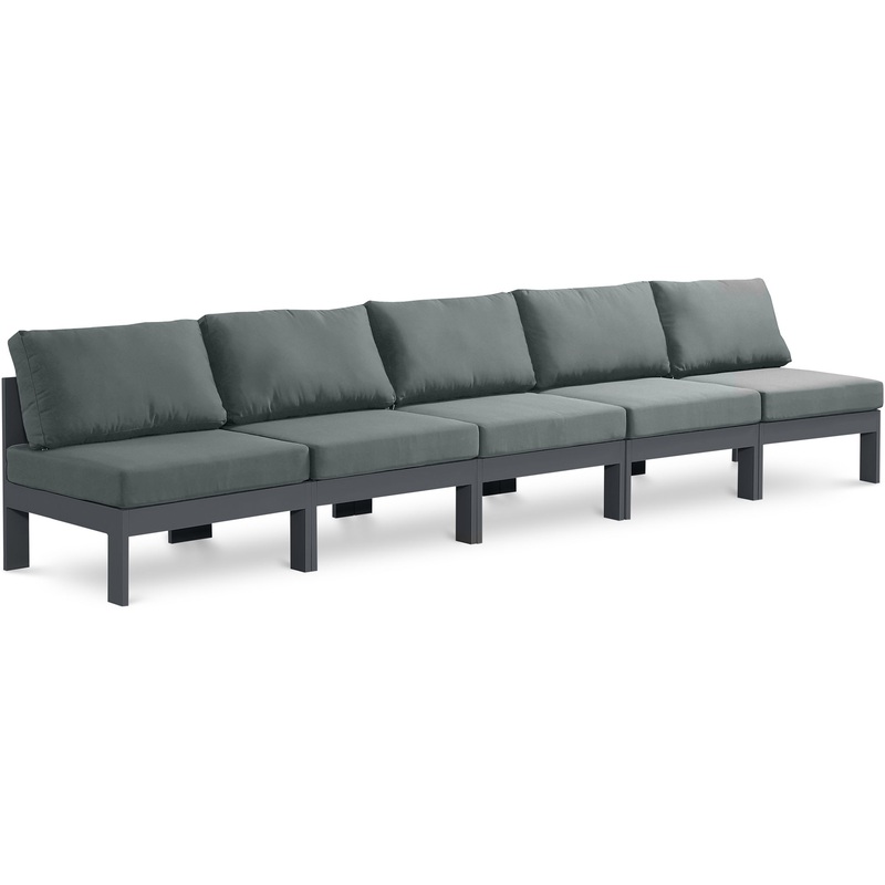 Nizuc – Outdoor Patio 5 Seat Modular Armless Sofa With Gray Frame