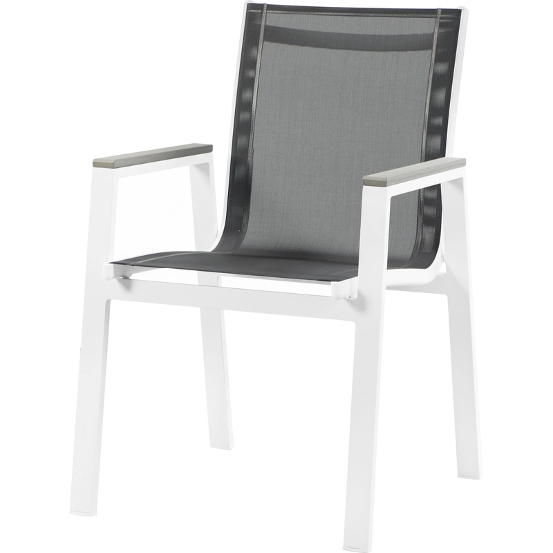 Nizuc – Outdoor Patio Dining Arm Chair With White Frame And Gray Arms (Set of 2)