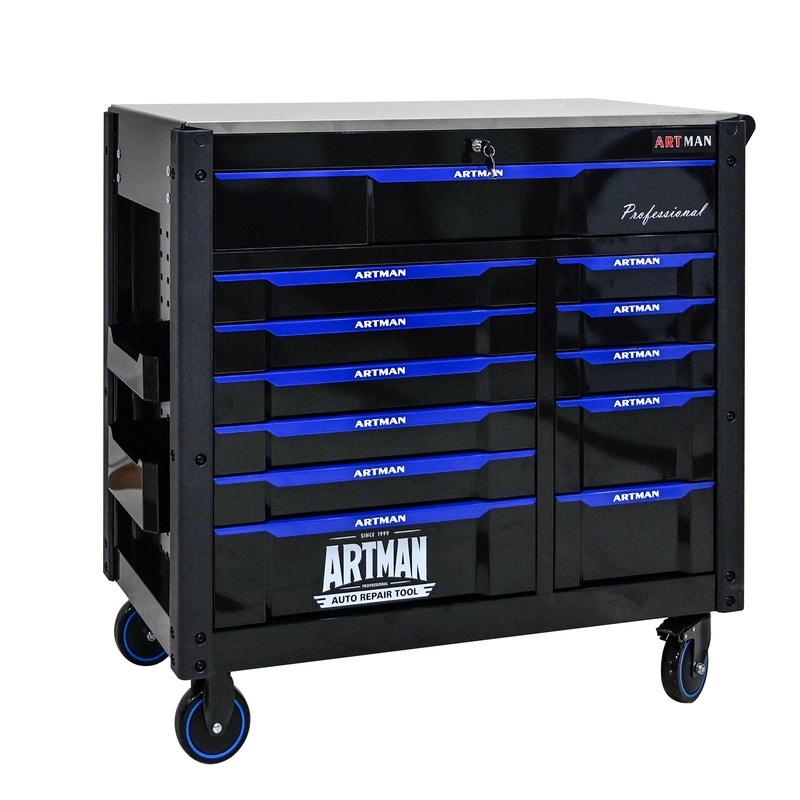 12 Layer Drawer Multi Purpose Tool Cart With Wheels And Iron Top – Black / Blue