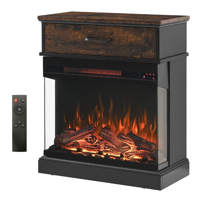 25 Stand Side Table With 3-Sided Glass Electric Fireplace – Antique Black