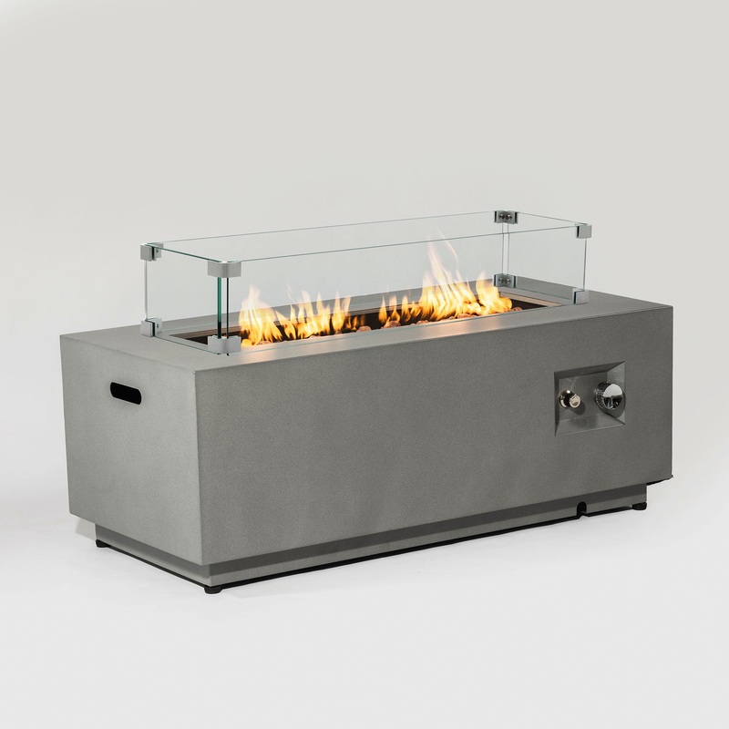 42 Propane Gas Fire Pit Table, 50000 Btu Rectangular Steel Fire Pit With Glass Wind Guard For Outside Patio Deck Garden Courtyard – Gray