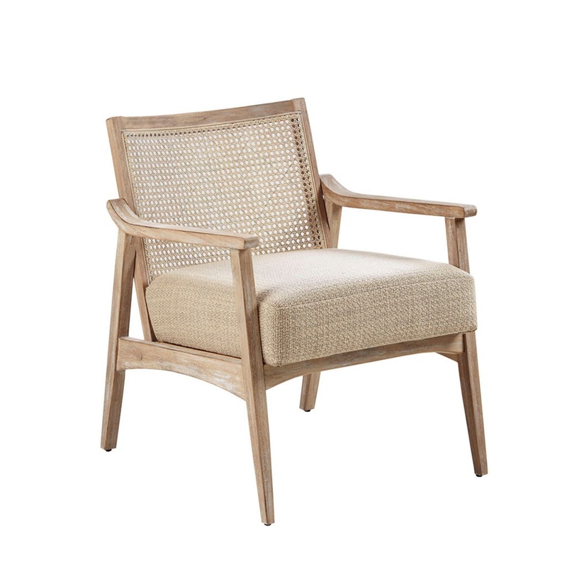 Chair With Cane Inset Back And Upholstered Seat – Light Brown