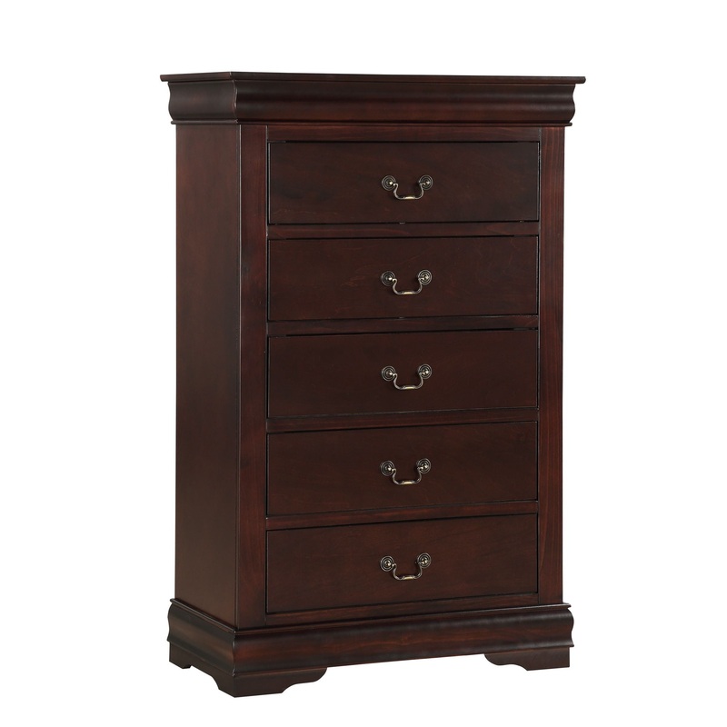 Contemporary Louis Philip Cherry Chest With Five Drawers Solid Wood Ample Storage – Cherry