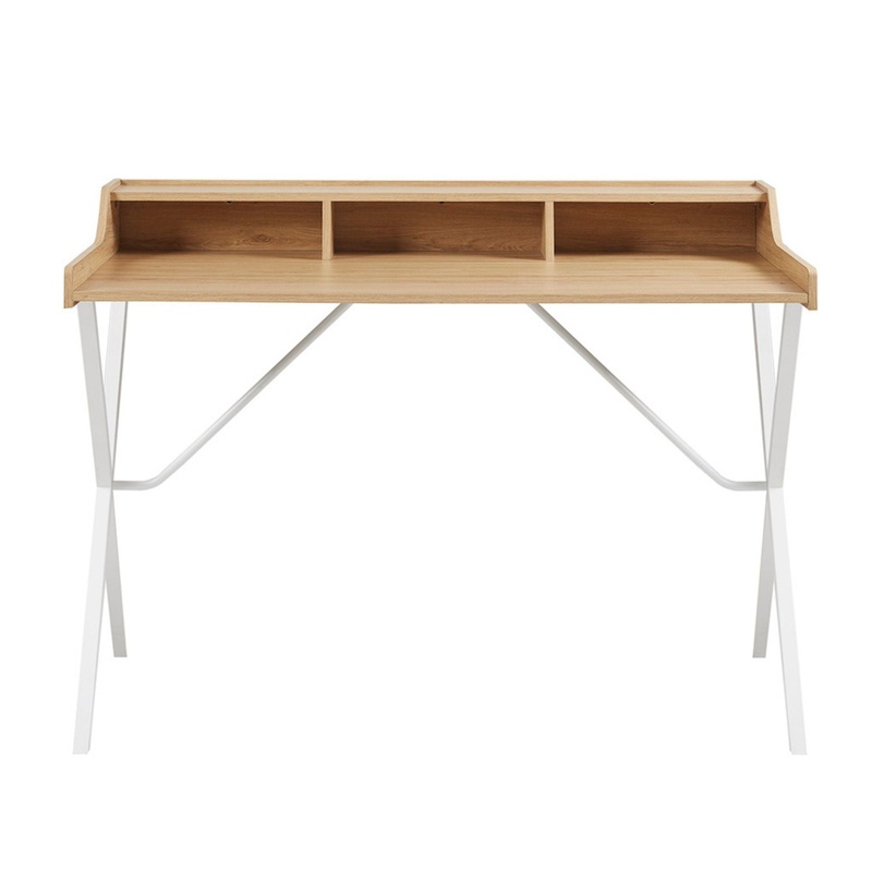 Design Laurel Writing Desk With Storage And Metal Crossed Legs – Natural / White