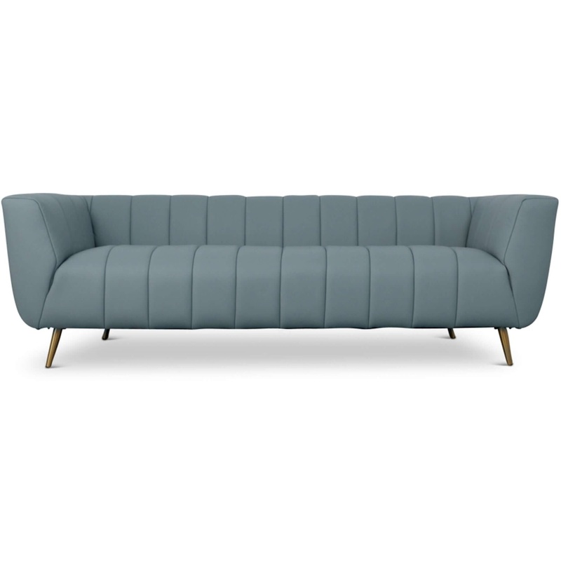 Lamattina – Genuine Italian Leather Channel Tufted Sofa – Dusty Blue / Pewter