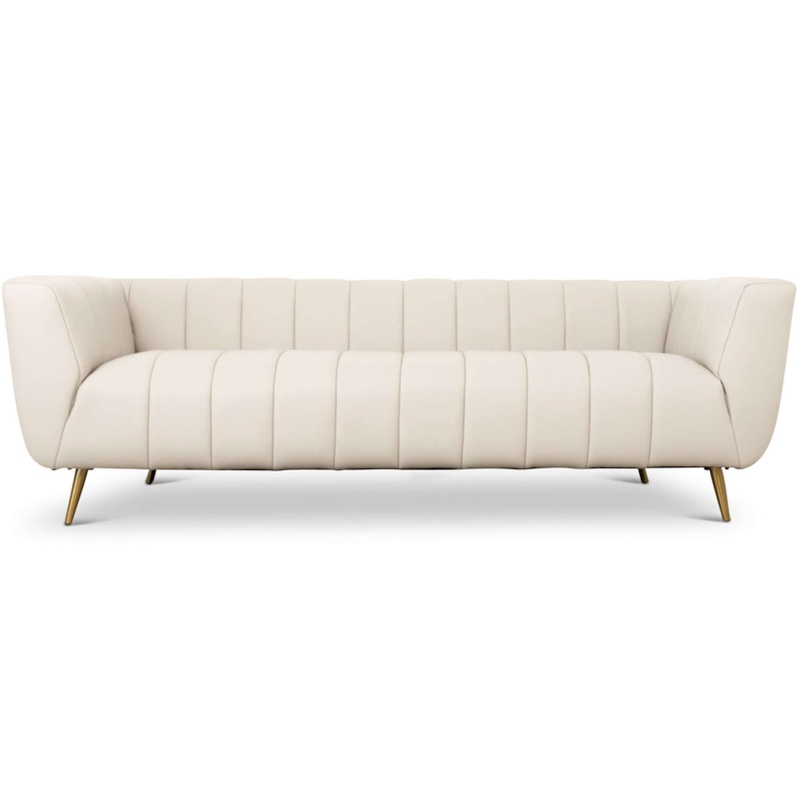 Lamattina – Genuine Italian Leather Channel Tufted Sofa – Light Beige / White
