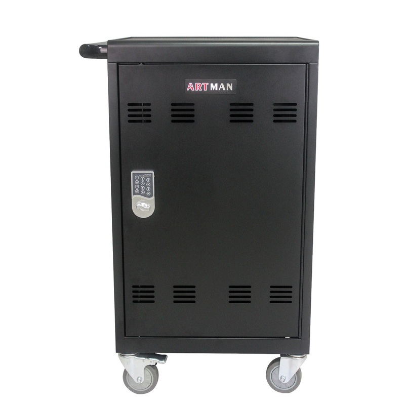 Mobile Charging Cart And Cabinet For Tablets Laptops 30 Device With Combination Lock – Matt Black