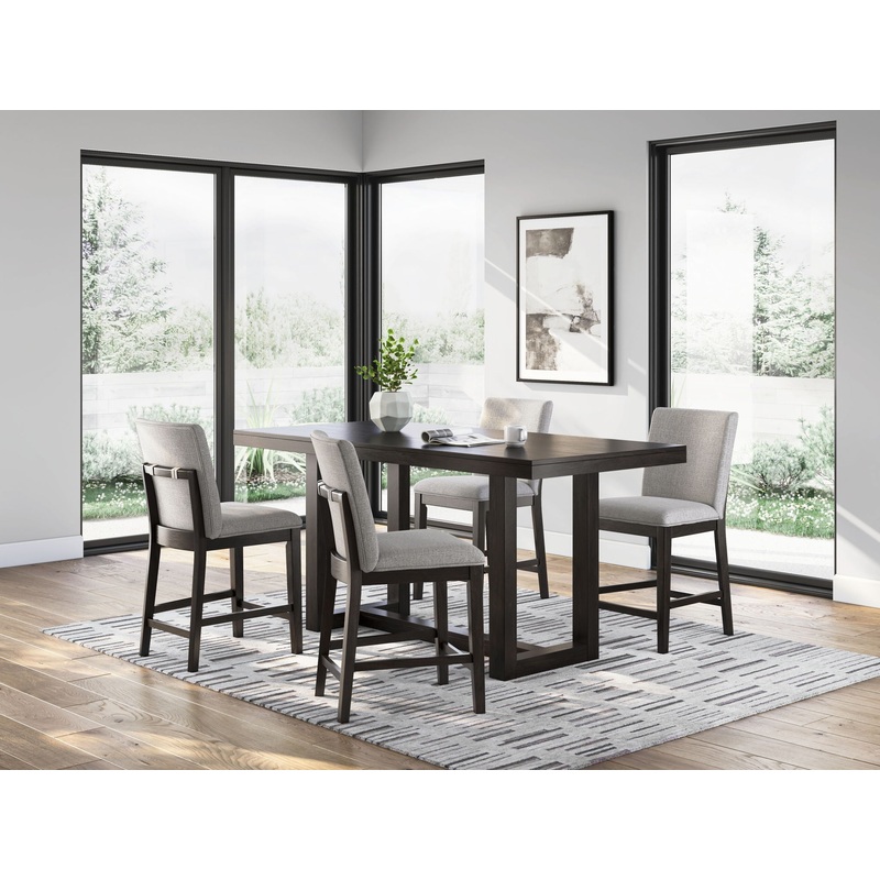Neymorton – Dark Grayish Brown – 5 Pc. – Rectangular Dining Room Counter Table, 4 Barstools