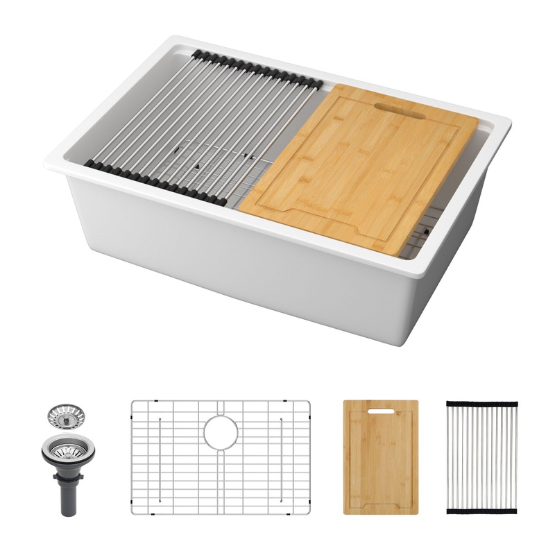Quartz Kitchen Sink 28 X 19 Granite Composite Workstation Undermount Kitchen Sink – White
