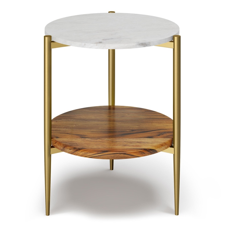 Wagner – Round Marble & Wood Side Table – White / Natural