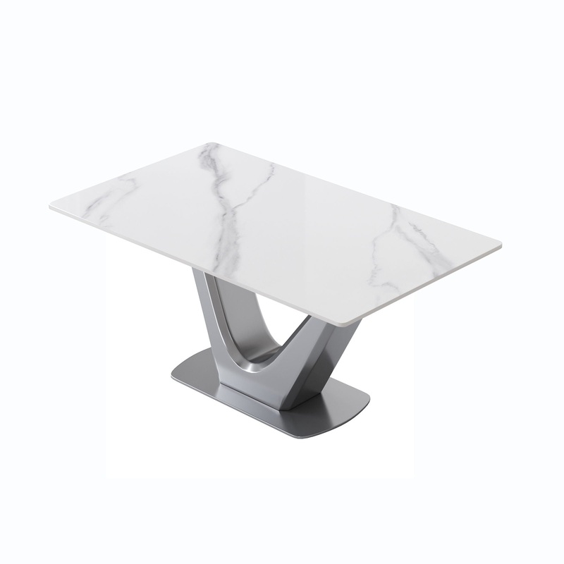 63 Modern Artificial Stone Panel V-Shaped Metal Legs, Can Accommodate 6-8 People