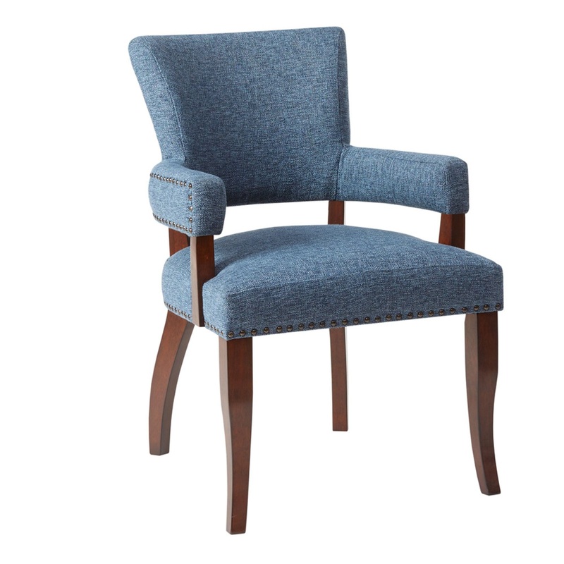 Arm Dining Chair With Brass Nail Head Detailing – Blue