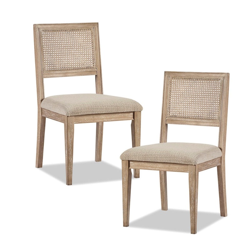 Armless Dining Chair With Cane Back And Upholstered Seat (Set of 2) – Light Brown