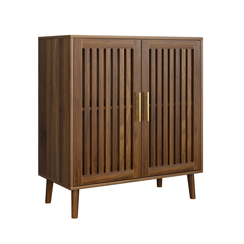 Farmhouse Sideboard Buffet Cabinet With Louvered Doors, Wood Coffee Bar Storage For Kitchen & Living Room – Walnut