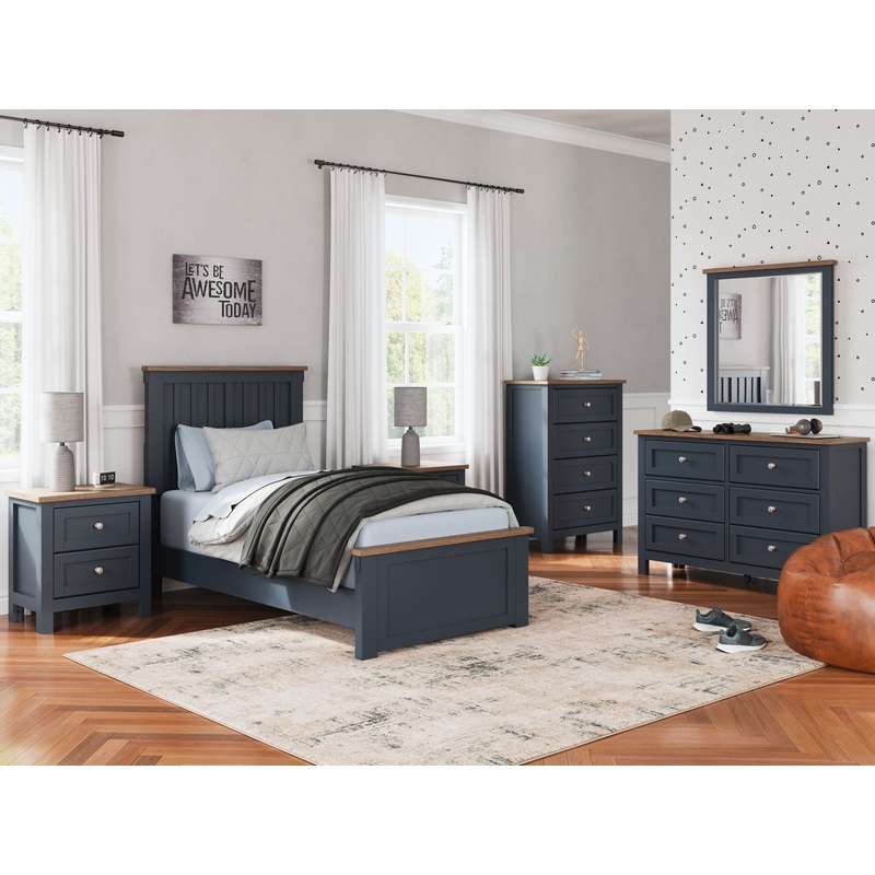 Landocken – Panel Bedroom Set|Blue|6 Pc. Bed, Dresser, Mirror, Chest|8 Pc. Bed, Dresser, Mirror, Chest, 2 Nightstands|5 Pc. Bed, Dresser, Mirror|7 Pc. Bed, Dresser, Mirror, 2 Nightstands