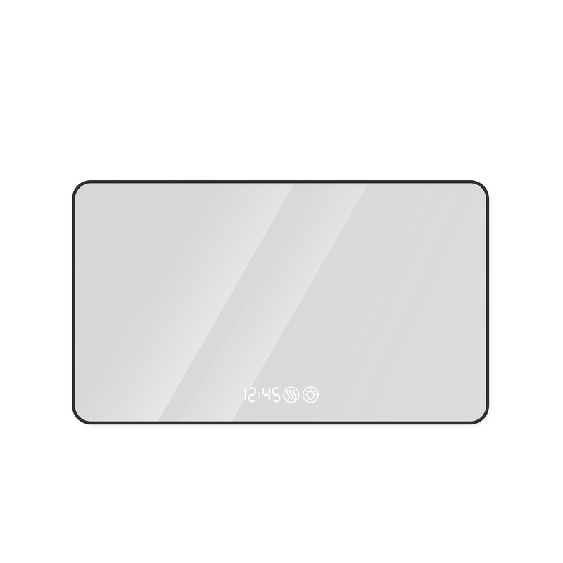 Modern Aluminum Frame Wall Mirror With Rounded Corners, Temperature Display, Tri Color Light, Defogging – Black
