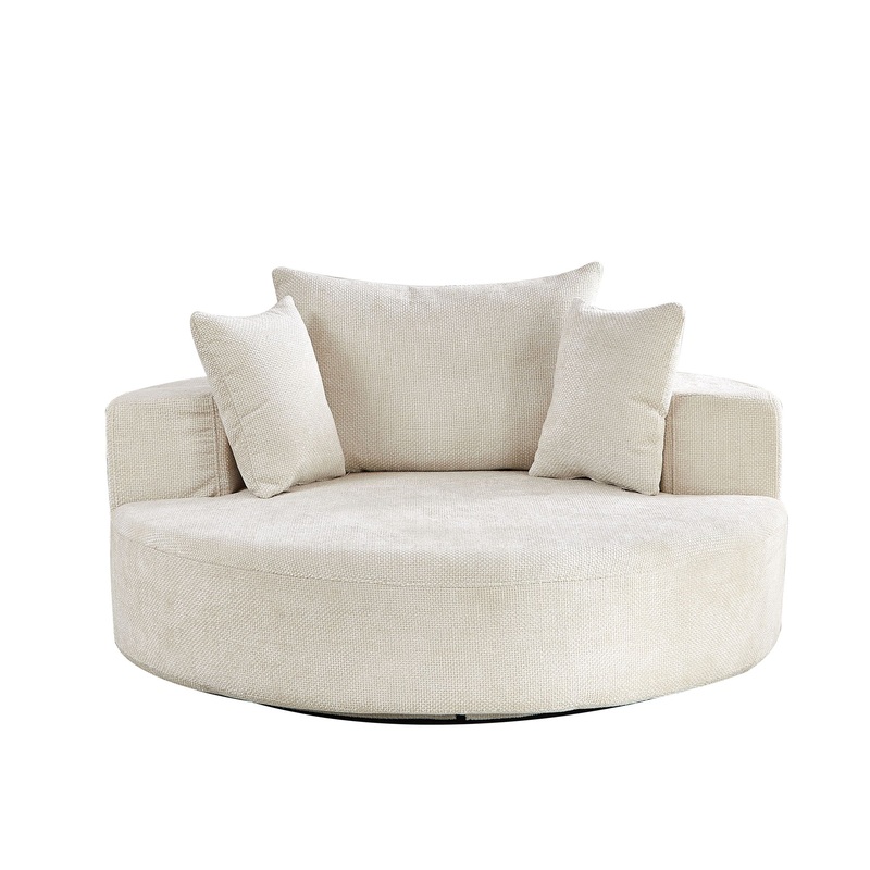 Single Swivel Chair, Fluffy Modern Sleeper, 360 Degree Swivel Chair For Living Room – Beige