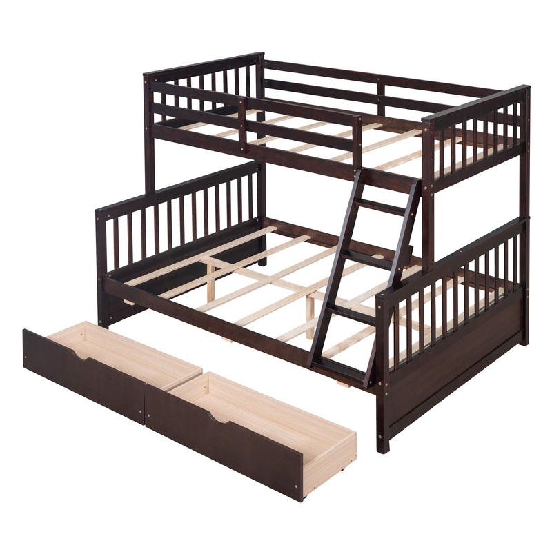 Twin Over Full Bunk Bed With Ladders And Two Storage Drawers – Espresso