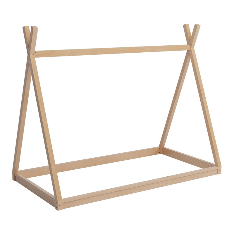 Wood Tent Bed For Kids, Montessori Style Low – Floor Bed, House-Shape Tent Bed Frame